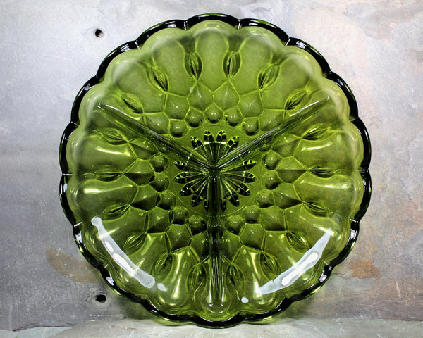 Anchor Hocking Fairfield Avocado Divided Glass Dish - Mid-Century Glass