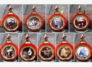 Set of 9 Norman Rockwell Christmas Ornaments - Bradford Express 1998/1999 Classic Normal Rockwell Americana