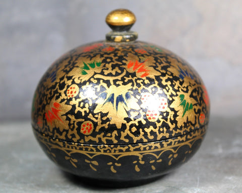 Lacquered Wooden Covered Dish | Gold and Black Lacquered Small Trinket Bowl