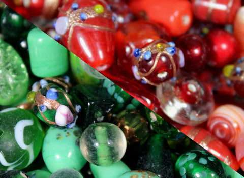 12 oz. Package of Red & Green Lampwork Beads | 6 oz. of Each Color | Beautiful Glass Beads for Jewelry Making or Christmas Projects