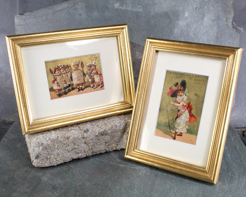 RARE! Antique Advertising Cards | Gold Foil Art | H.J. Holbrook & Co Ladies Fine Shoes - Liebig Company - 6" x 8" MATTED and FRAMED