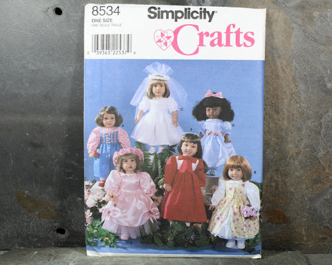 Simplicity #8534 18" Doll Dress Pattern | 1998 | UNCUT & Factory Folded | Vintage Sewing Pattern for American Girl Dolls
