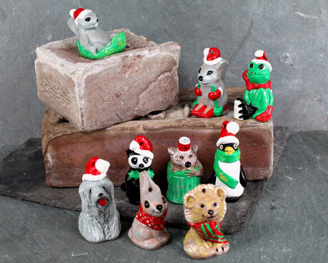 Vintage Wee Crafts Christmas Creatures Ornaments | Kit #1052 | Set of 9 Painted Pre-Cast Ornaments | Circa 1970s/80s