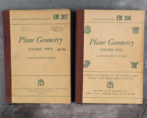 Plane Geometry 2-Book Course | 1943 United Armed Forces Institute | WWII Military Text Books | Vintage Geometry