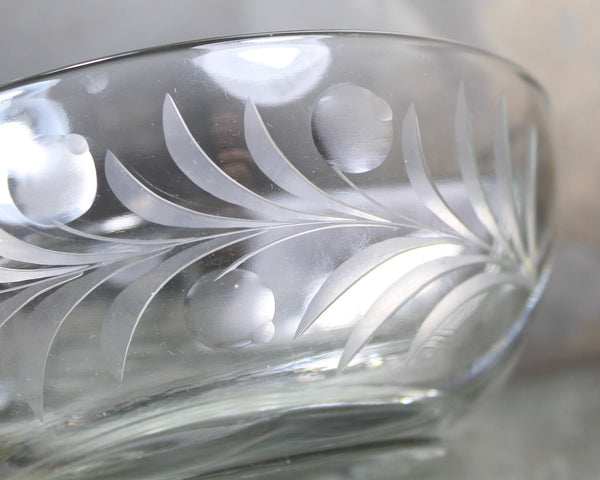Etched Glass Condiment Bowl with Glass Spoon | Divided Serving Dish | Holiday Table