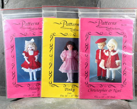 Connie Lee Finchum 1990/91 Doll Clothes Patterns, 16-19" Dolls | Set of 3 | Christopher/Noel, Hilary, and Pinky | UNCUT & Factory Folded