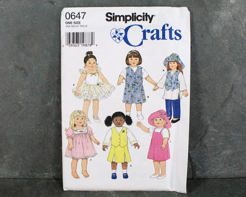 Simplicity Crafts #0647 18" Doll Clothes Pattern | 1996 | UNCUT & Factory Folded | Vintage Sewing Pattern for American Girl Dolls