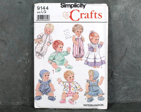 1989 Simplicity Crafts #9144 Baby Doll Clothes Pattern for Large Baby Dolls (13"-18") | UNCUT & Factory Folded