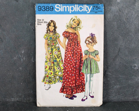 1971 Simplicity #9389 Dress Pattern | Girls Size 10, 28 1/2" Bust | Complete Cut & FACTORY FOLDED