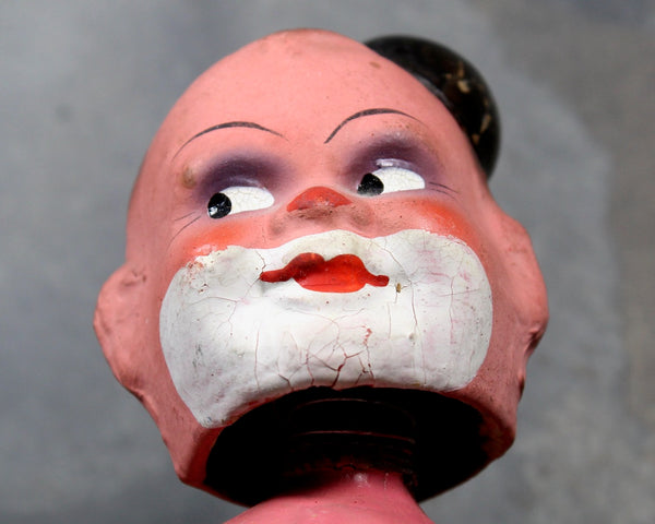 RARE! Papier Mache Wind Up Bobble Head | 1940s | Made in US Zone Germany | Antique German Bobble Head Pink Clown