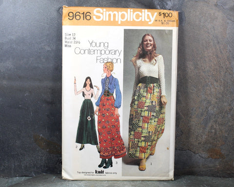 1971 Simplicity #9616 Groovy Skirt & Top Pattern | Size 12, Bust 34" Waist 25 1/2" | Cut, Complete Pattern