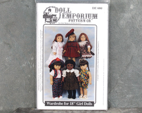 1996 Doll Emporium #DE600 Doll Clothes Pattern | Vintage Sewing Pattern for 18" American Girl Dolls Size | UNCUT & Factory Folded