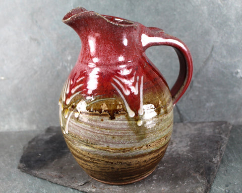 Hand-Crafted and Glazed Clay Pitcher | New England Art Pottery | Hand Painted Glaze Rustic Pitcher | 34 Ounce Pitcher