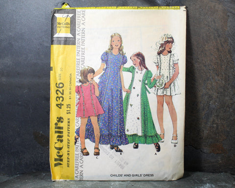 1974 McCall's #4326 Girl's Dress Pattern | Size 10 | UNCUT and Factory Folded Sewing Pattern