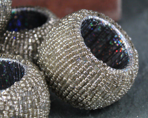 Set of 8 Silver Beaded Napkin Rings | Mercury Glass Look | Vintage Table | Add Sparkle to Your Table