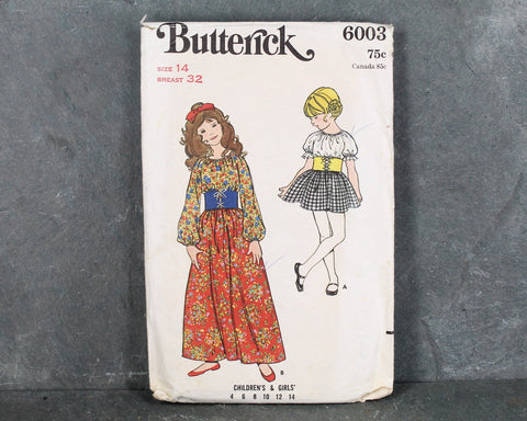 1960s Butterick #6003 Children's Peasant Dress Pattern | Size 14/Bust 32" | COMPLETE, CUT Pattern in Original Envelope