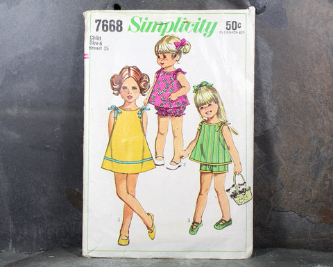 1969 Simplicity #7668 Children's Mod Summer Outfits Pattern | Girls Size 6/Breast 25" | COMPLETE, CUT in Original Envelope