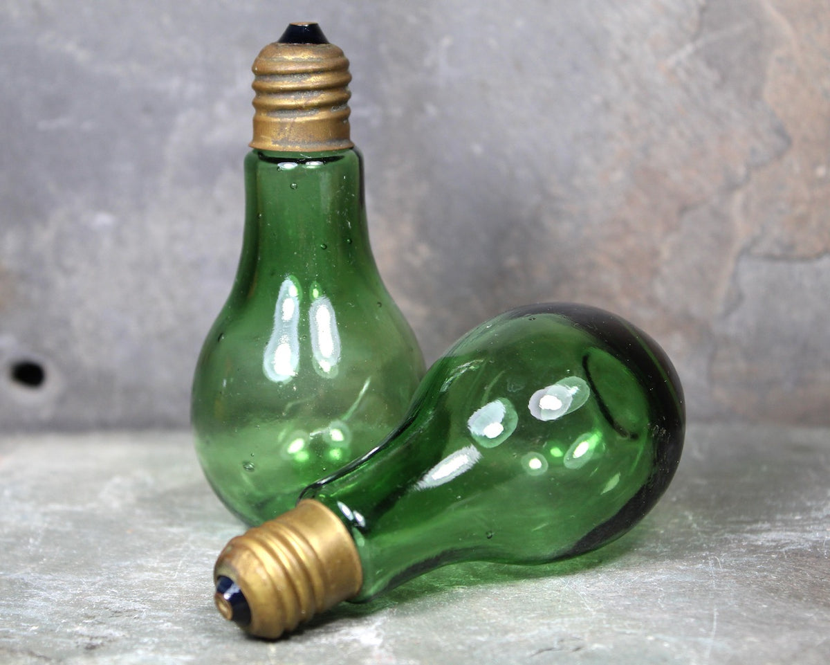 Vintage Lightbulb Salt & Pepper Shakers  Green Glass Lightbulb Salt a –  Bixley Shop