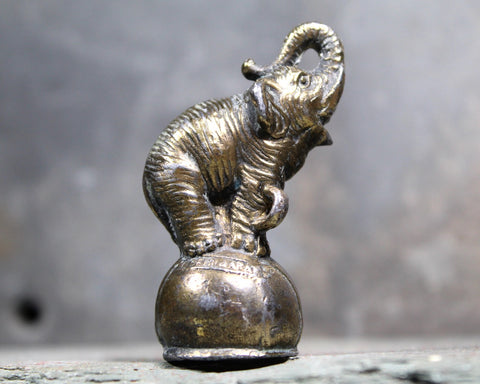 Lucky Elephant on Ball | Miniature Metal Figurine | Gold Toned/Brass | Circus Elephant