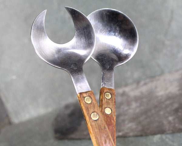 Mid-Century Danish Modern Serving Set | Moon Shaped Servers | Stainless Steel Serving Fork and Spoon | Mid-Century Kitchen