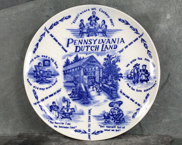 Vintage Pennsylvania Dutch Souvenir Plate | Blue and White Pennsylvania Dutch Classic Souvenir Plate | Circa 1960s