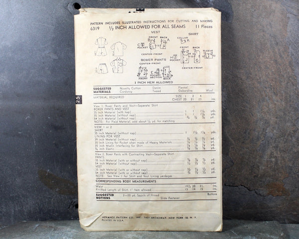 1950s Advance #6319 Toddler Boys Pattern | Size 1/Breast 20" | COMPLETE Cut Pattern in Original Envelope