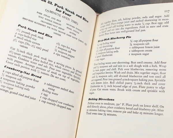 All-In-One Oven Meals - 100 Menus - 350 Recipes | Written by Ruth Bean | 1952 Mid Century Cookbook