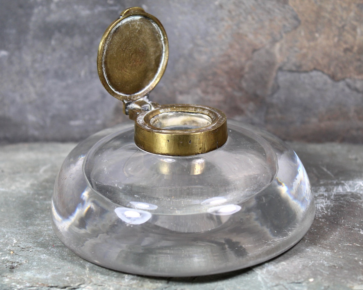 Antique Blown Glass Art Nouveau Ink Well - Heavy Glass Inkwell with Br –  Bixley Shop