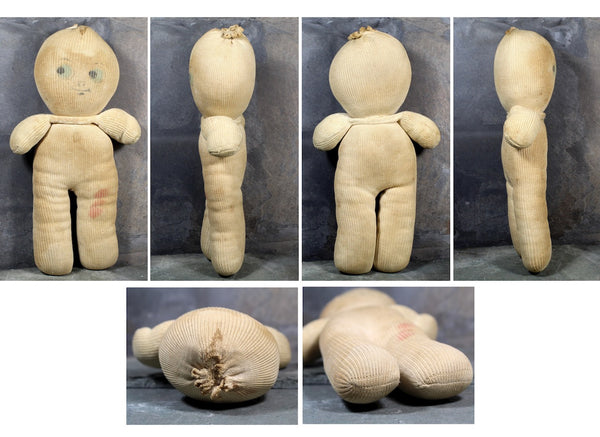 Antique Folk Art Sock Doll - Handmade - Hand Painted - Sock Doll Ghost - Spooky Kewpie for Halloween