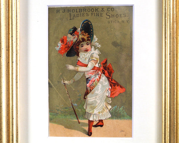 RARE! Antique Advertising Cards | Gold Foil Art | H.J. Holbrook & Co Ladies Fine Shoes - Liebig Company - 6" x 8" MATTED and FRAMED
