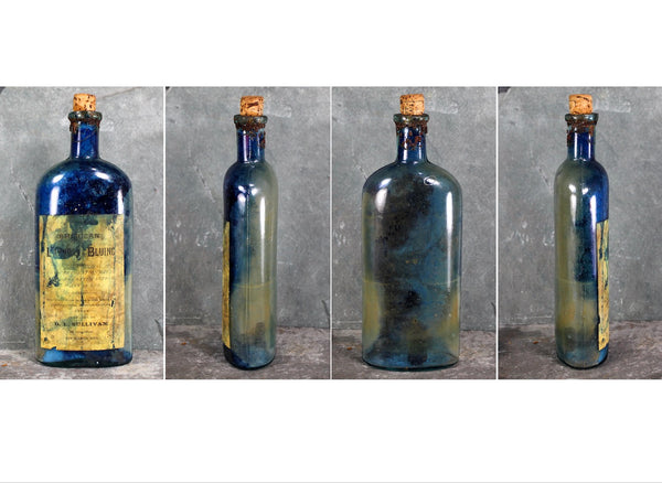 Antique Laundry Bluing Bottle | DL Sullivan Laundry Bottle | Blue Stained Bottle with Original Label | Rustic Decor