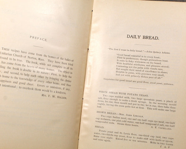 NORTON, MASSACHUSETTS The Holden Cook Book | 1904 Antique Cookbook | Norton MA Congregational Parish Community Cookbook