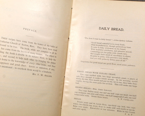 NORTON, MASSACHUSETTS The Holden Cook Book | 1904 Antique Cookbook | Norton MA Congregational Parish Community Cookbook