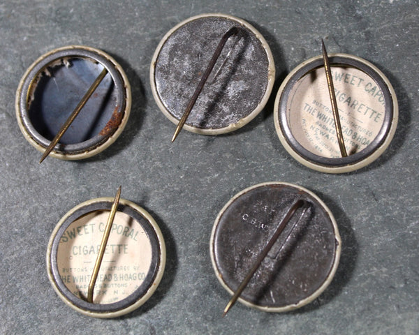 Antique Sweet Caporal Cigarette Advertising PinBack Pins | Set of 5 Pins | Actresses From Early 1900s