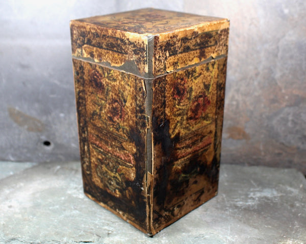 Antique Tea Tin with Paper Label - Antique Storage Tin - Rustic Decor