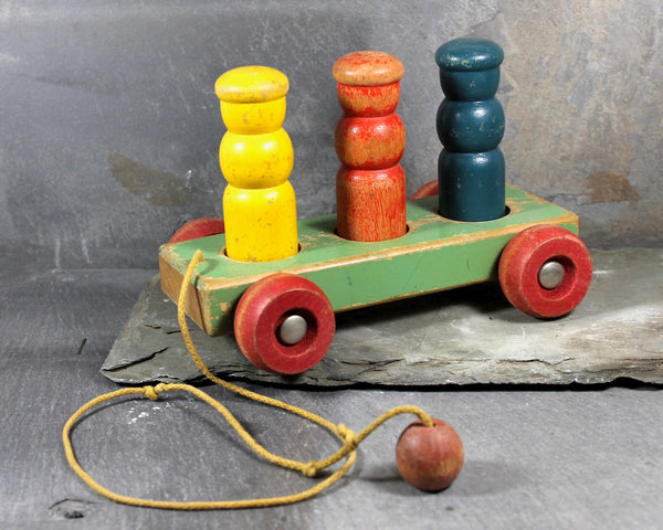 FOR TOY COLLECTORS! Vintage Wooden Peg Pull Toy - Classic Wooden Wagon with Pegs - Preschool Pull Toy - Vintage Wooden Toy