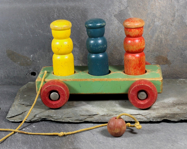 FOR TOY COLLECTORS! Vintage Wooden Peg Pull Toy - Classic Wooden Wagon with Pegs - Preschool Pull Toy - Vintage Wooden Toy