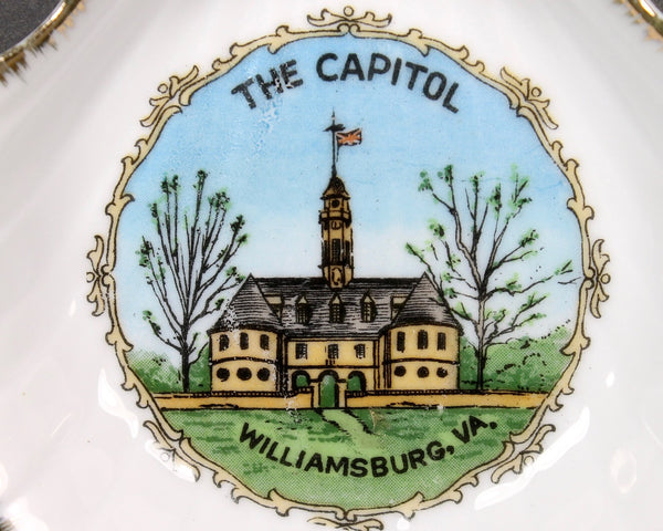Vintage Williamsburg, Virginia Souvenir Trinket Dish -  Classic 1950s Pennsylvania Souvenir Plate - Travel Plate - Shell-Shaped