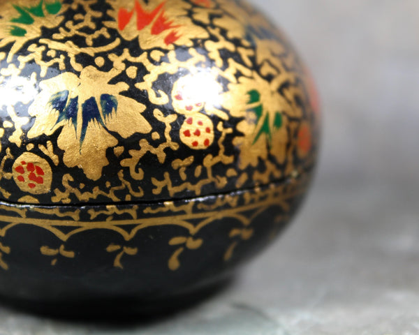 Lacquered Wooden Covered Dish | Gold and Black Lacquered Small Trinket Bowl
