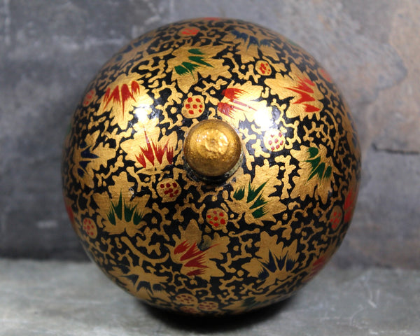 Lacquered Wooden Covered Dish | Gold and Black Lacquered Small Trinket Bowl