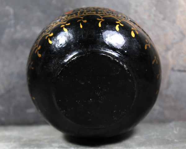 Lacquered Wooden Covered Dish | Gold and Black Lacquered Small Trinket Bowl