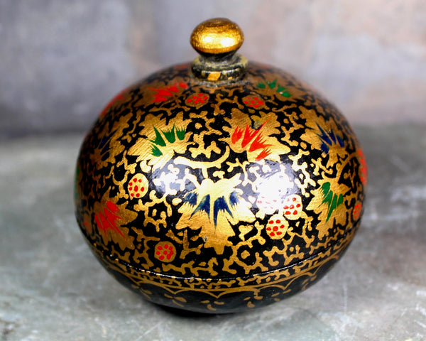 Lacquered Wooden Covered Dish | Gold and Black Lacquered Small Trinket Bowl