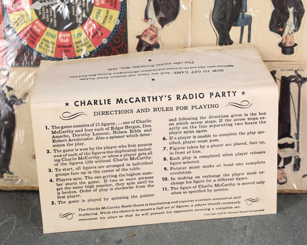 Charlie McCarthy's Radio Party Game | Chase and Sanborn Game | Classic Radio Series Game | Uncut Game Pieces