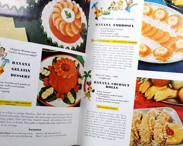 FOR BANANA LOVERS! Chiquita Banana's Recipe Book, 1947 Promotional Cookbook by United Fruit Company - Full-Color Illustrated