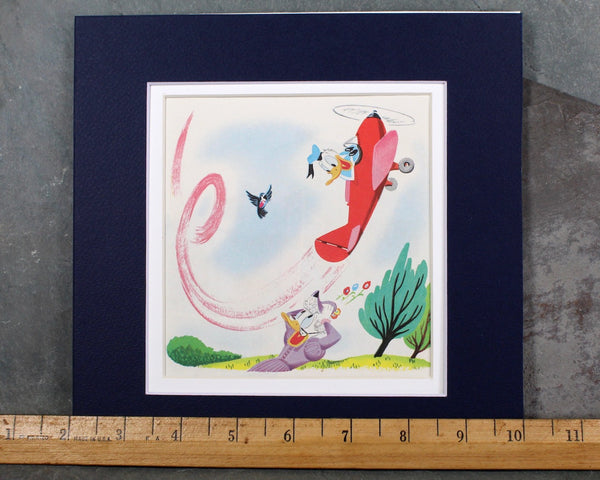 Donald Duck Authentic Children's Book Art - Not Reprint - Includes White and Blue Custom Mat - Fit 8x8" Frames - Sold UNFRAMED