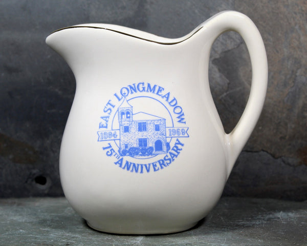 Vintage East Longmeadow, Massachusetts Souvenir Ceramic Pitcher | 1969 Commemorative Souvenir | Massachusetts Souvenir