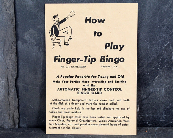Finger-Tip Bingo by Regal Games - Circa 1950s - Shutter Window Bingo Cards, Spinner & Chips - Vintage Fingertip Bingo