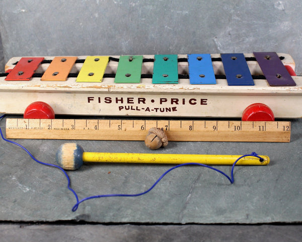FOR TOY COLLECTORS! Vintage Wooden Fisher Price Pull-a-Tune Xylophone - Preschool Pull Toy - Original Wooden Wheels