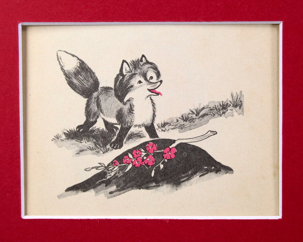 Set of 2 "Frisky Fox" Art for Kid's Room - Set of 2 Matted Vintage Children's Book Pages (Not Reprints) - Fit 8x10" Frames - Sold UNFRAMED