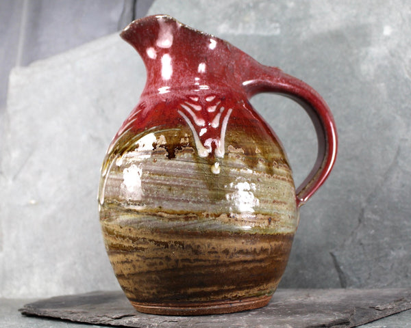 Hand-Crafted and Glazed Clay Pitcher | New England Art Pottery | Hand Painted Glaze Rustic Pitcher | 34 Ounce Pitcher